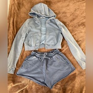 Soft Blue Loungewear Set - Sweater + Shorts - Size XS